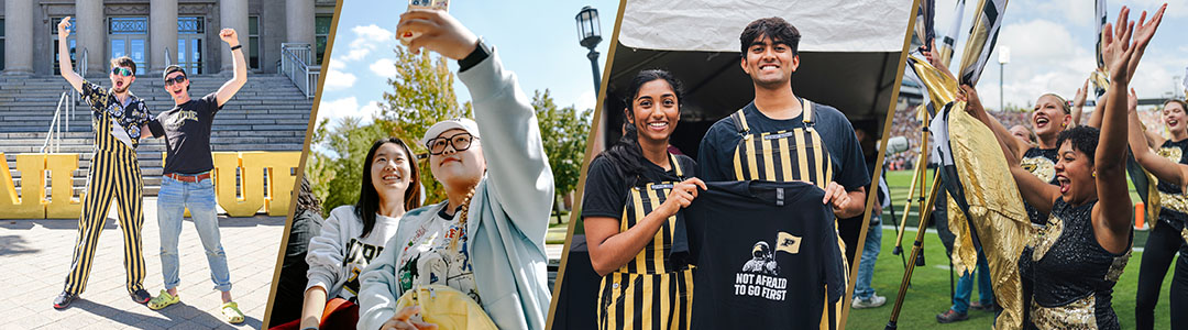 Collage of students in Purdue apparel